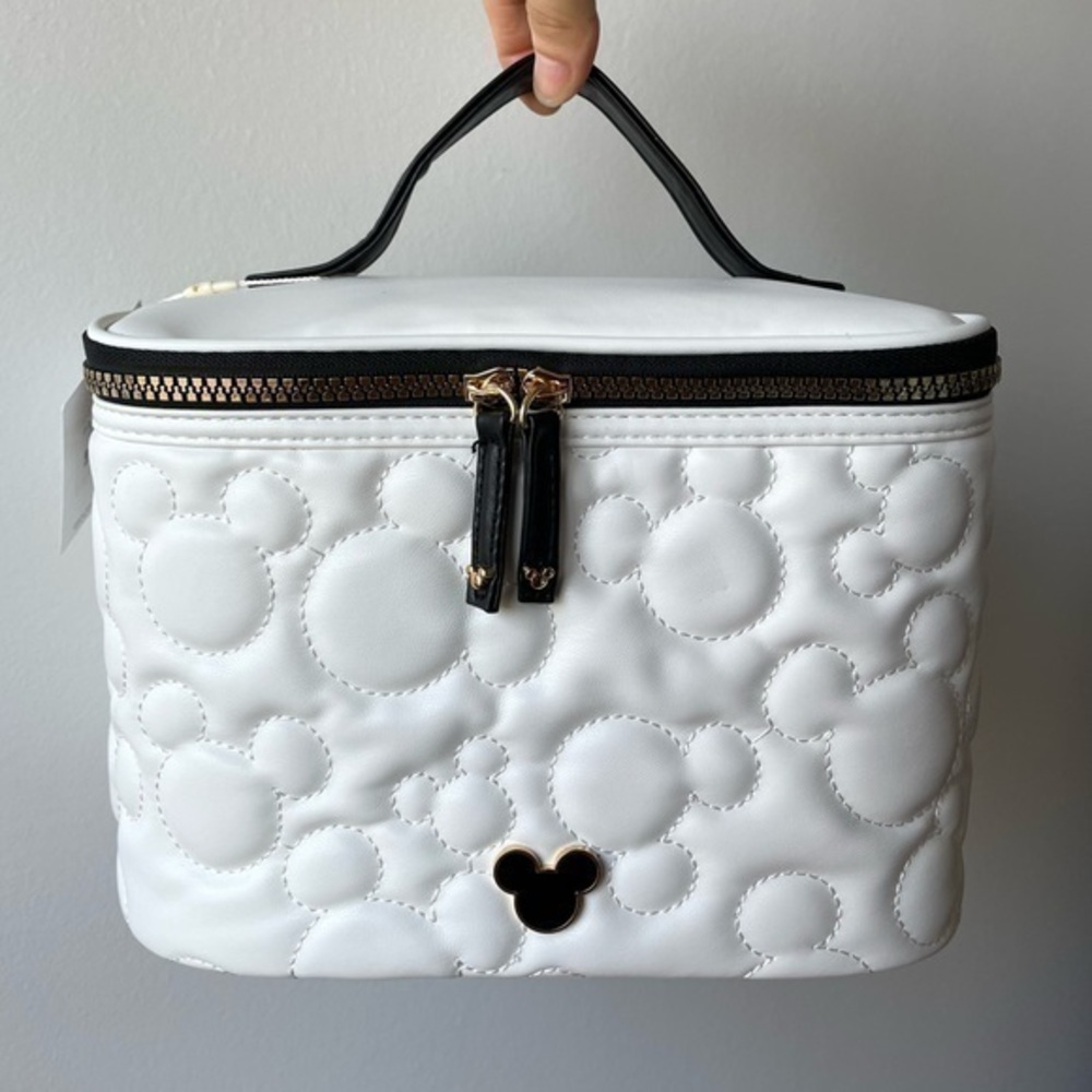 Disney : Mickey Mouse White & Gold Cosmetic Bag | Vegan Faux Leather | NWT